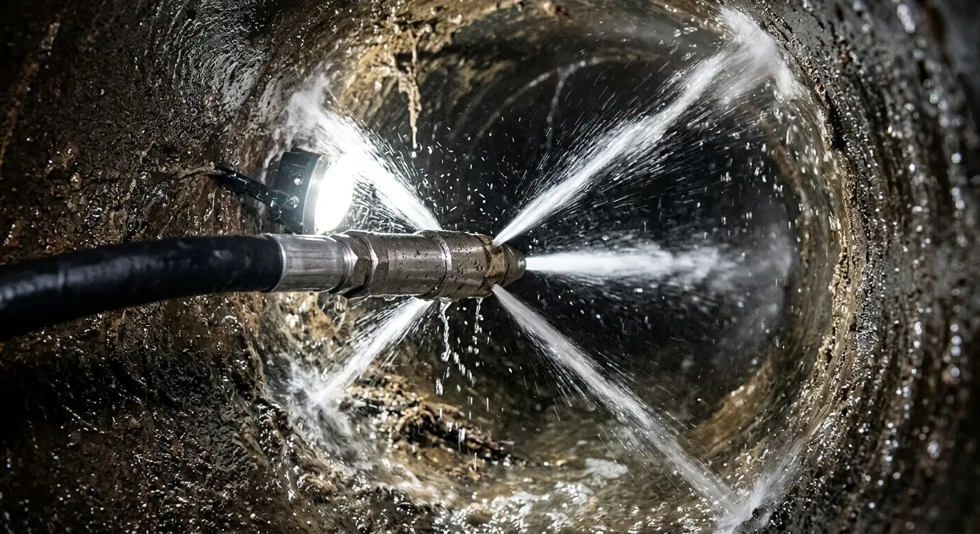 High-pressure hydro jetting nozzle cleaning sewer pipe for Storm Drain Cleaning in Wytheville